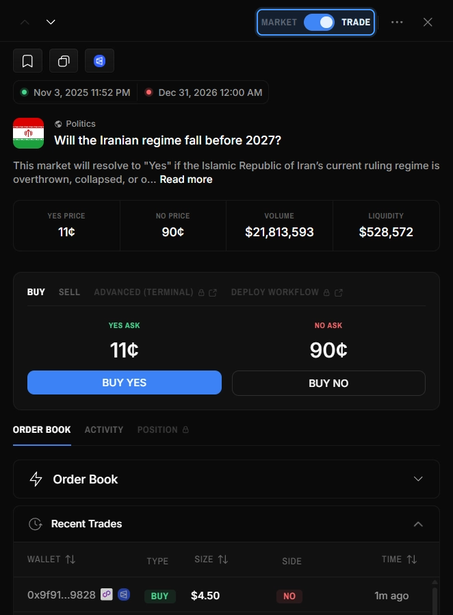 Trading sidebar in Trade mode