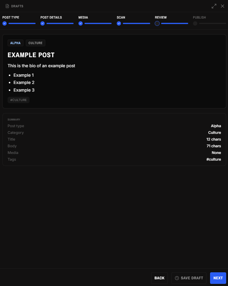 Reviewing a post before publishing