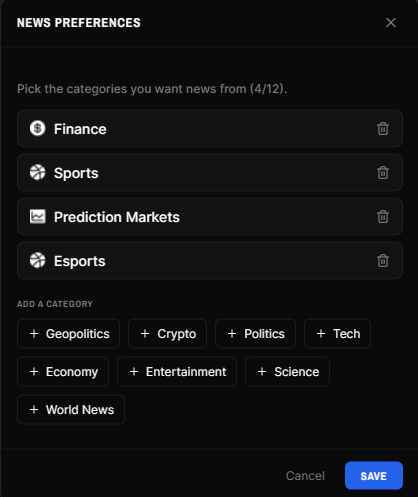 News preferences modal