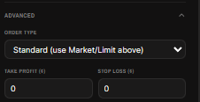 Advanced order type dropdown