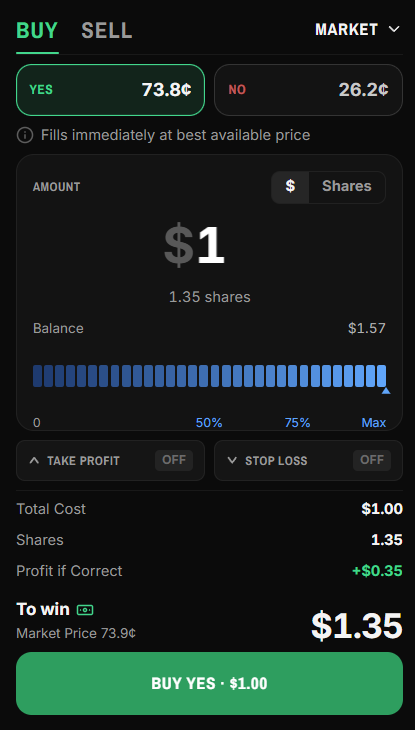 Market info bar and action buttons