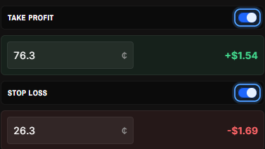 Take profit and stop loss toggles