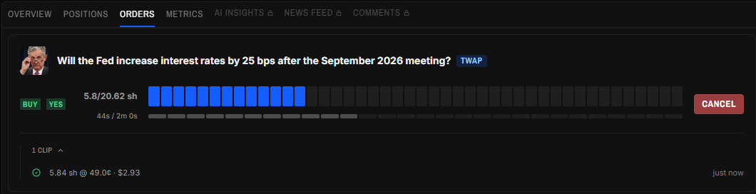 TWAP progress in orders tab