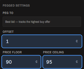 Pegged order setup