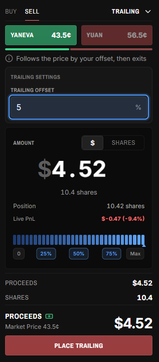 Trailing order setup