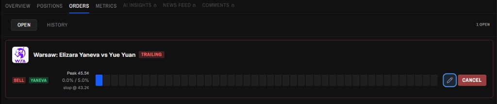 Trailing order in orders tab
